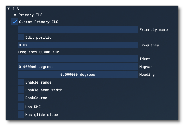 The ILS Settings For A Runway Object