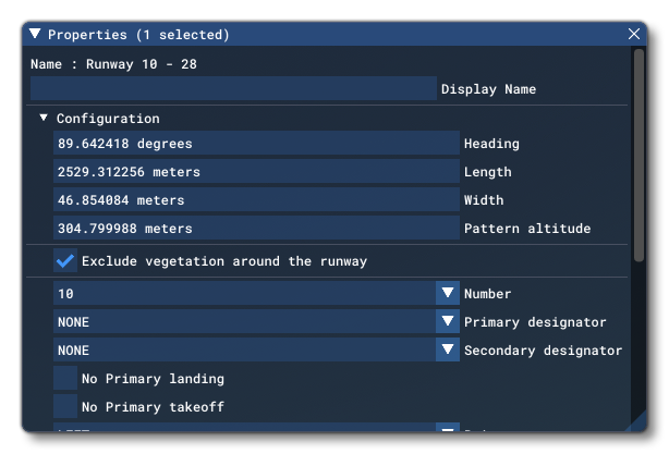 The Configuration Properties For A Runway Object