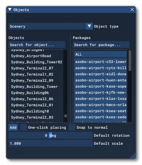 Different Scenery Object Elements Listed In The Objects Window