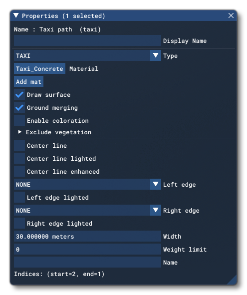The Taxiway Path Object Properties
