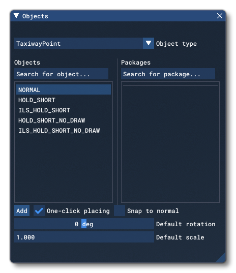 Different Taxiway Point Object Elements Listed In The Objects Window