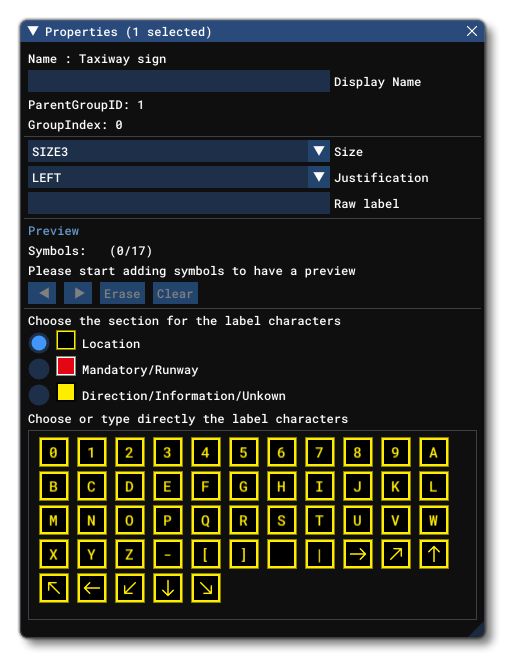 The Taxiway Sign Object Properties
