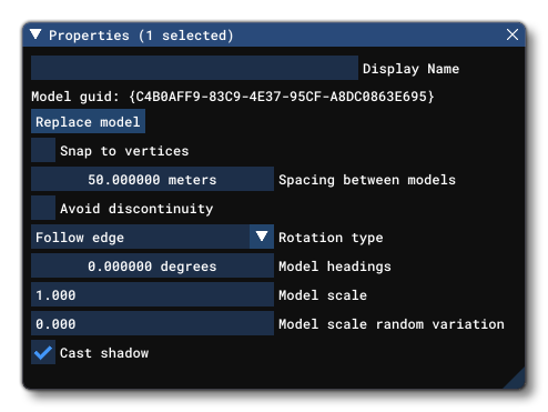 The Properties Window For A VectorPlacement Object