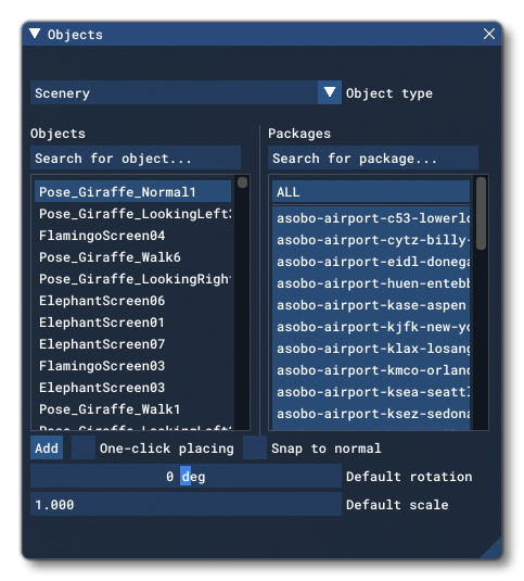 The Scenery Editor Objects Window