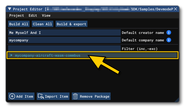 The SimpleAircraft Sample Open In The Project Editor