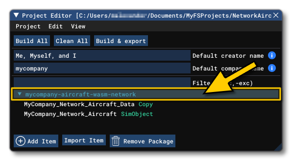 The Network Aircraft Sample Open In The Project Editor