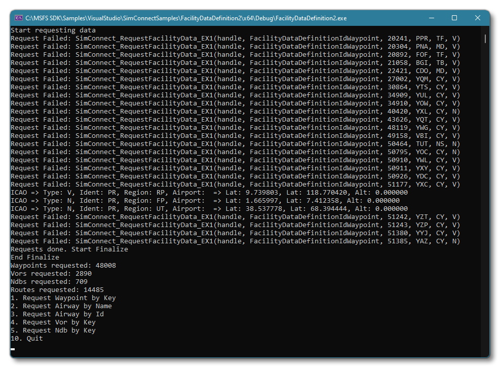 The Facilities Data 2 Sample Terminal Window