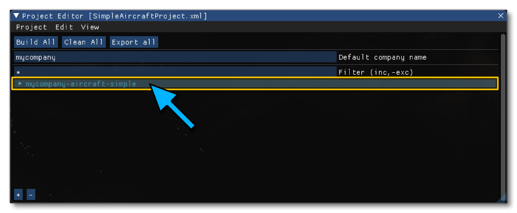 The SimpleAircraft Sample Open In The Project Editor