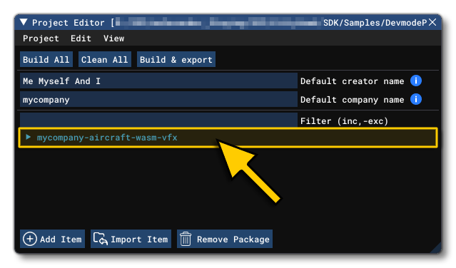 The VFXAircraft Sample Open In The Project Editor
