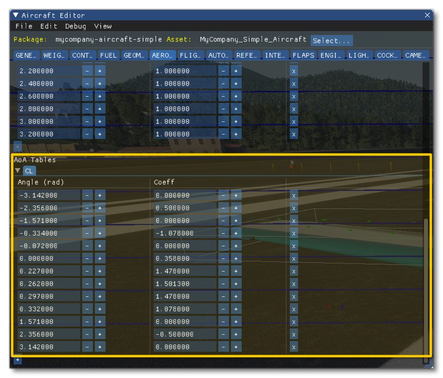The CL AoA Tables In The Aircraft Editor