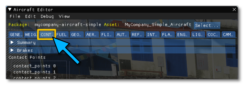 Contact / Wheels Panel In The Aircraft Editor