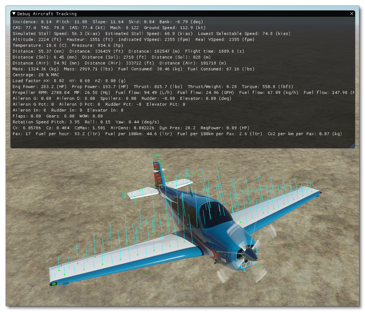 Control Surface Debug Data In The Aircraft Editor
