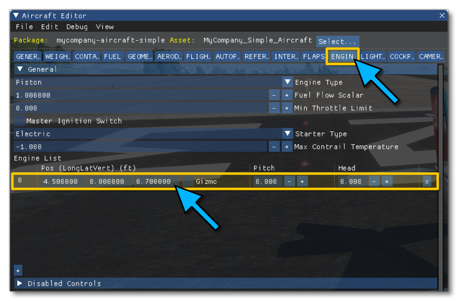 The Aircraft Editor ENGINE Panel