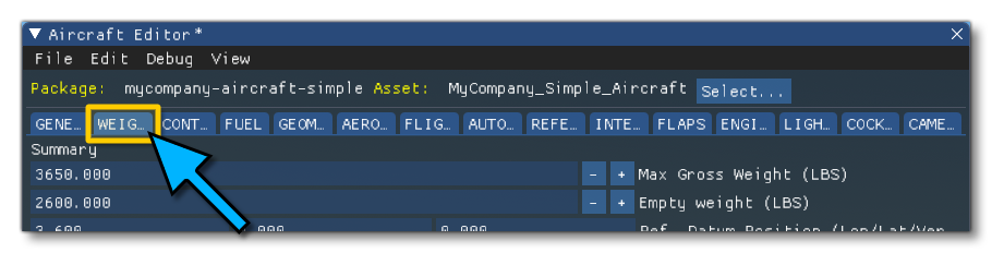 Defining The Weights And Balance Within The Flightmodel