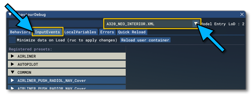The Behaviors Debug Window For Input Events