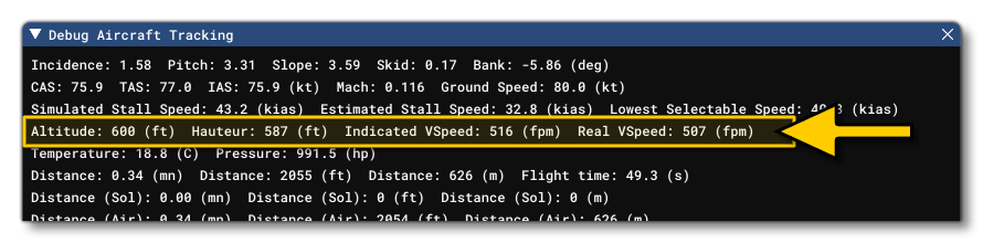 Checking The Vertical Speed In The Debug Tracking Window