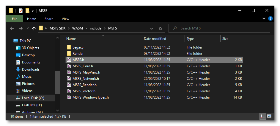 Location Of The MSFS.h File