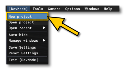The New Project Option In DevMode