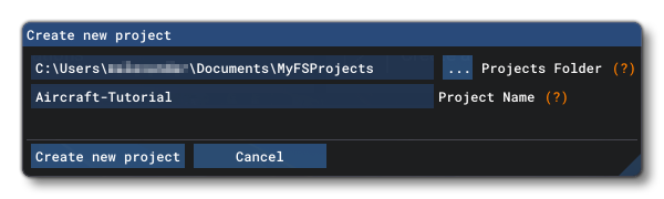 The New Project Window