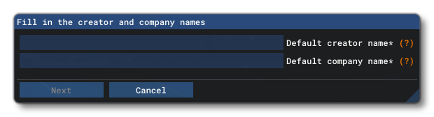 The Creator And Company Name Window