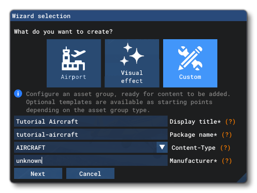 The Package Wizard Window