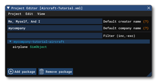 The Project Editor With The Base Aircraft Package 